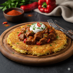 Przepis na tradycyjny placek po węgiersku z mięsem wołowym